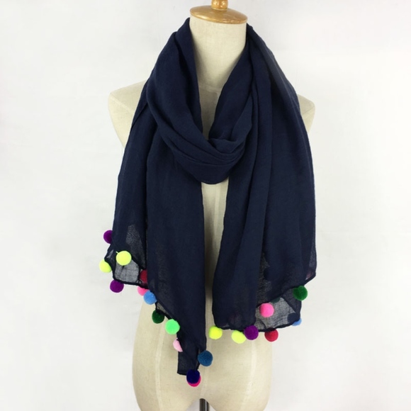 golden threads Accessories - Navy Pom Pom Scarf Swimsuit Cover up